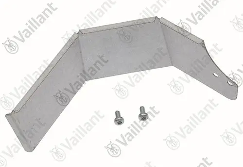 Metallabdeckung von Vaillant für einen Gebläsemotor, bestehend aus einem gebogenen Blech mit zwei Halterungen und Schrauben zur Befestigung.